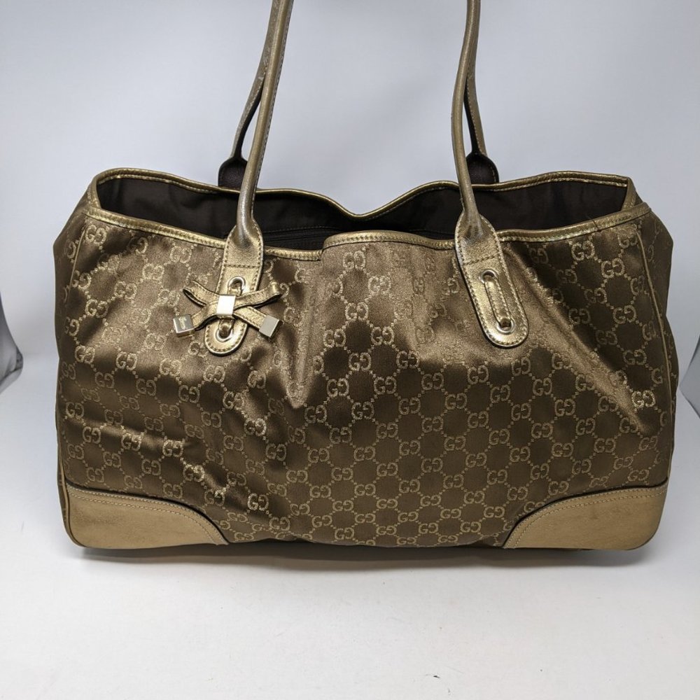 Gucci Tote Bag GG Canvas Light Brown Silk Satin - Picture 2 of 16